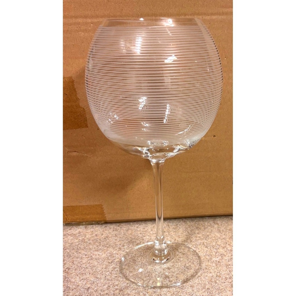 Cheers by MIKASA Blown Wine Glass Etched Horizontal Line Balloon Clear Goblet